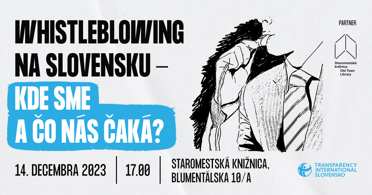 Diskusia Whistleblowing na Slovensku - 14. decembra o 17.00 v Staromestskej knižnici na Blumentálskej 10/a