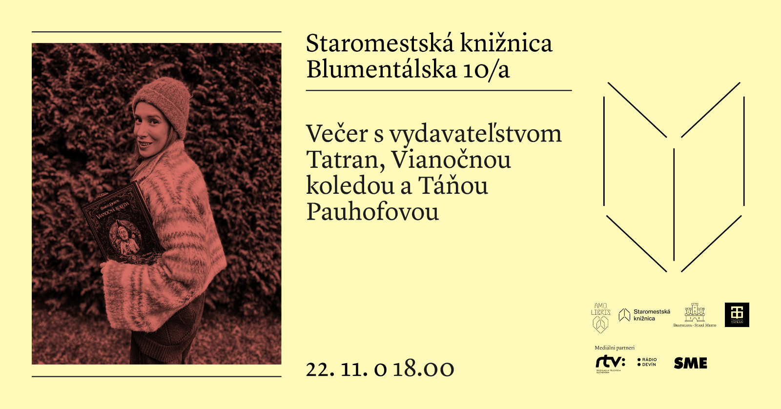 Večer s vydavateľstvom Tatran, Vianočnou koledou a Táňou Pauhofovou v Staromestskej knižnici na Blumentálskej 10/a v stredu 22. novembra o 18.00