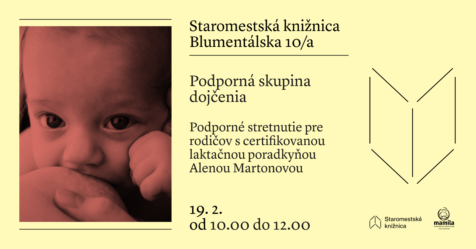 Podporné stretnutie dojčenia v Staromestskej knižnici na Blumentálskej 10/a v pondelok 19. februára od 10.00 do 12.00